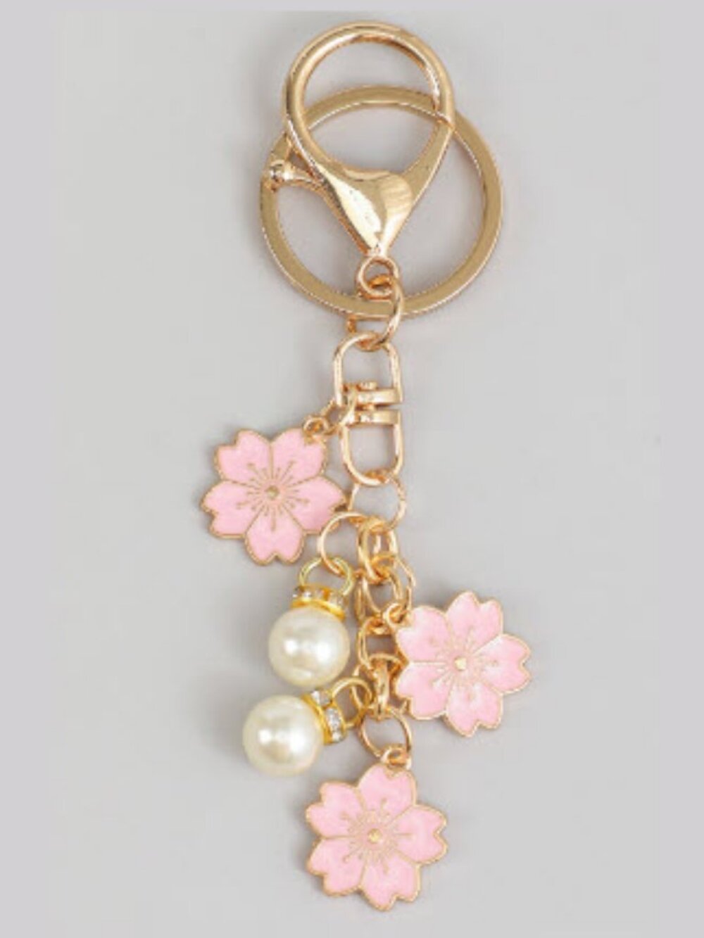 Cherry Blossom & Pearl Bag Charm Keychain 4.20" Long